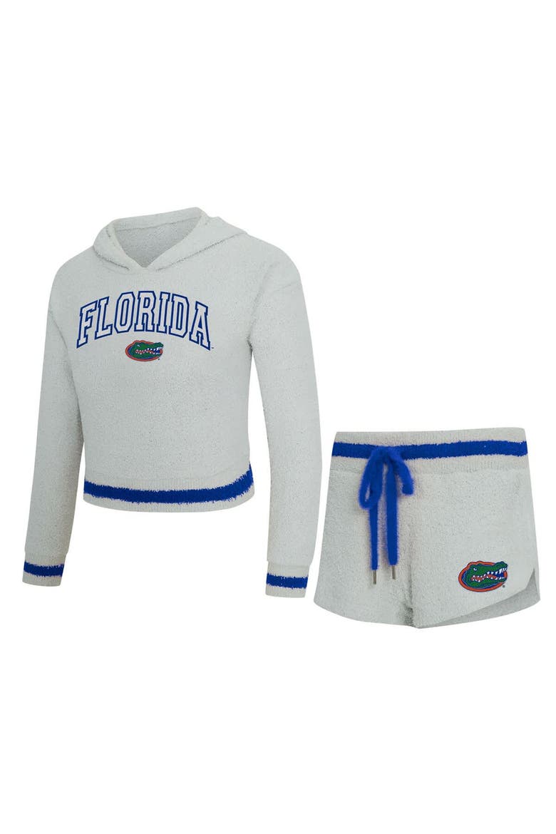 Women's Concepts Sport Gray/Royal Florida Gators Whitley Long Sleeve Hoodie Top & Shorts Set, Main, color, Gray