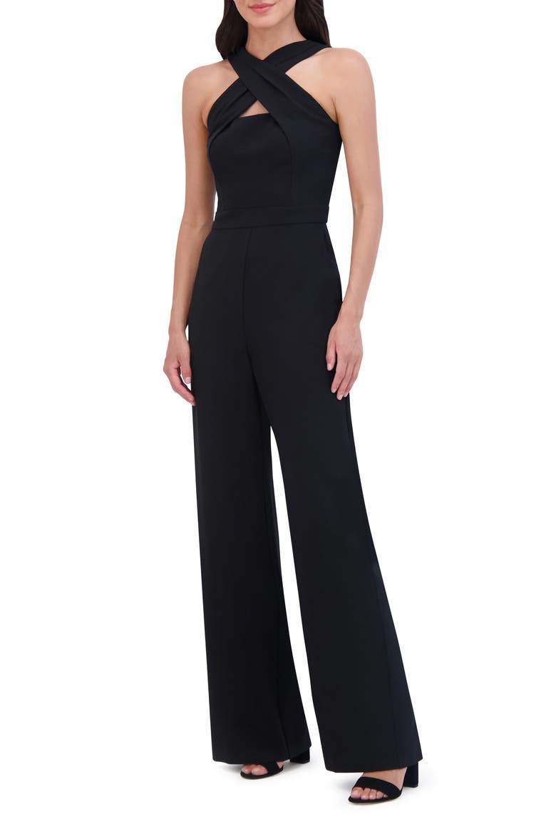 Signature Cross Neck Jumpsuit, Alternate, color, BLACK