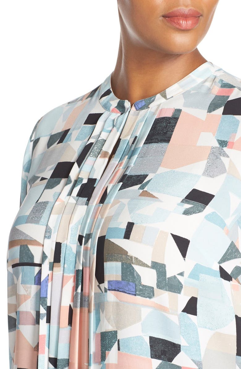 Vince Camuto Print Pleat Split Neck Blouse, Alternate, color, 