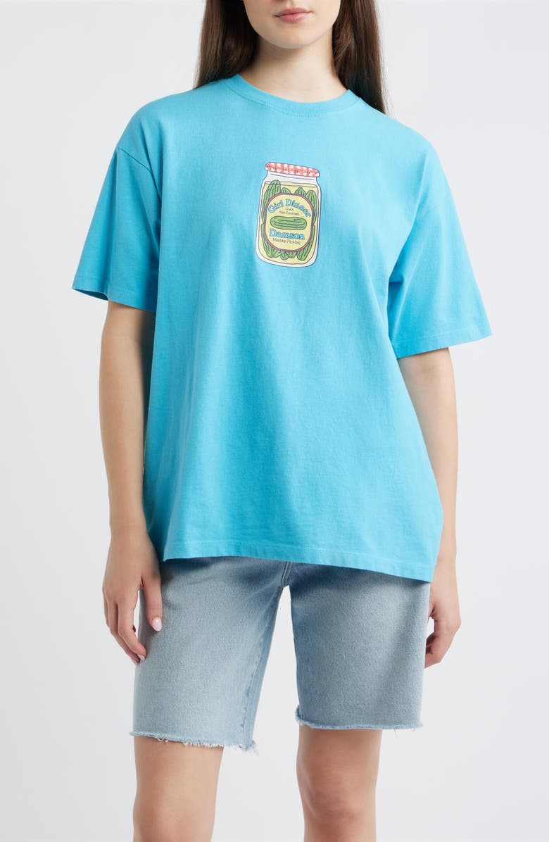 Damson Madder Snack Plate Oversize Organic Cotton Graphic T-Shirt, Main, color, Blue
