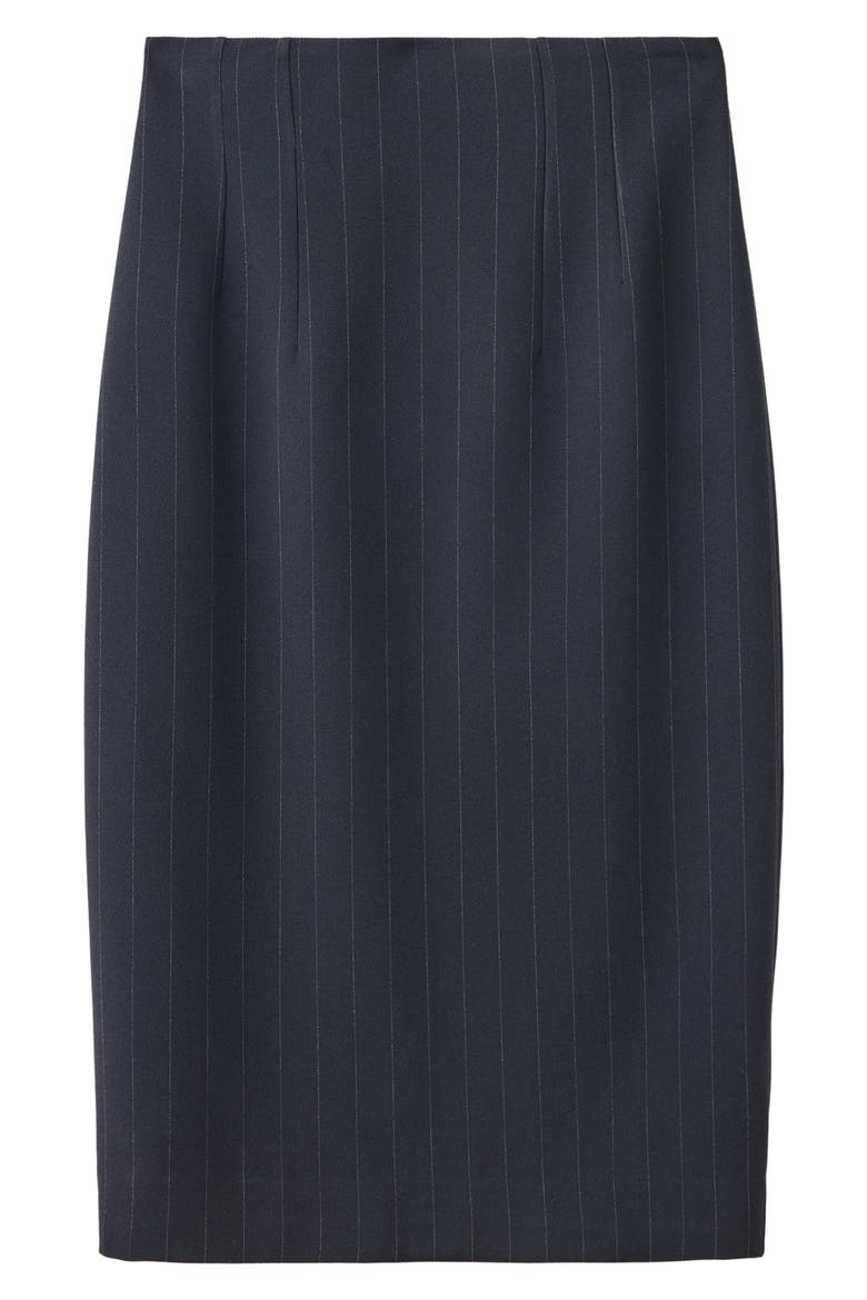 Pinstripe High Waist Midi Skirt, Main, color, NAVY