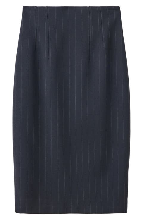 Pinstripe High Waist Midi Skirt