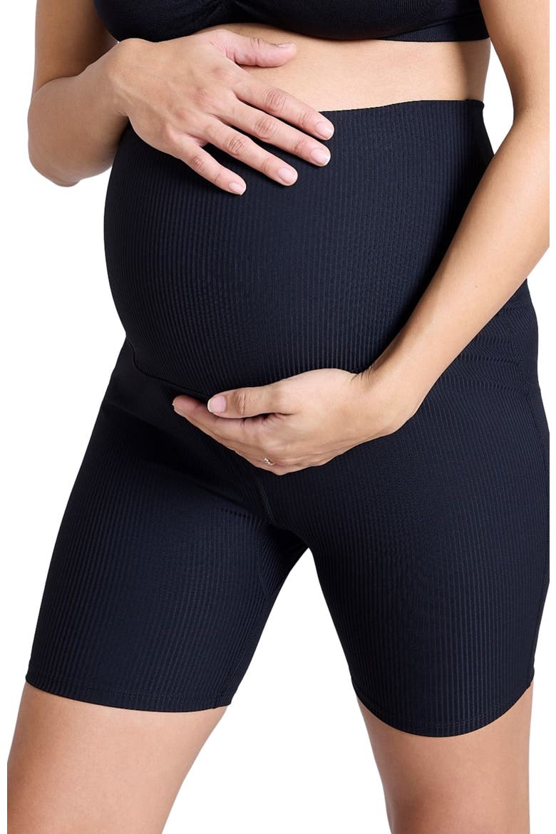 6 1/2" Ribbed Maternity Biker Short, Alternate, color, Black