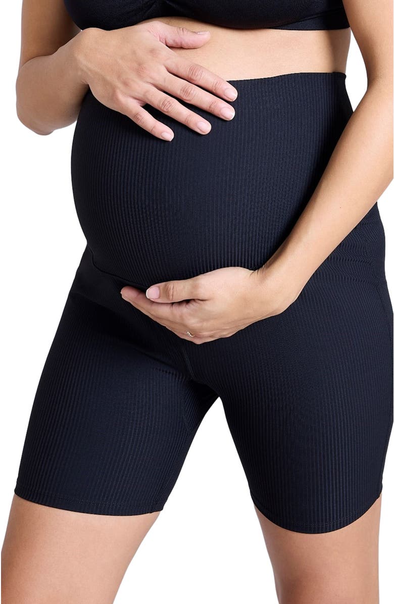 MOTHERHOOD MATERNITY 6 1/2" Ribbed Maternity Biker Short, Alternate, color, Black