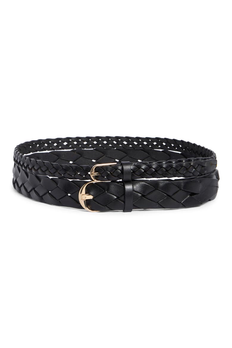 Double Braid Leather Belt, Main, color, BLACK