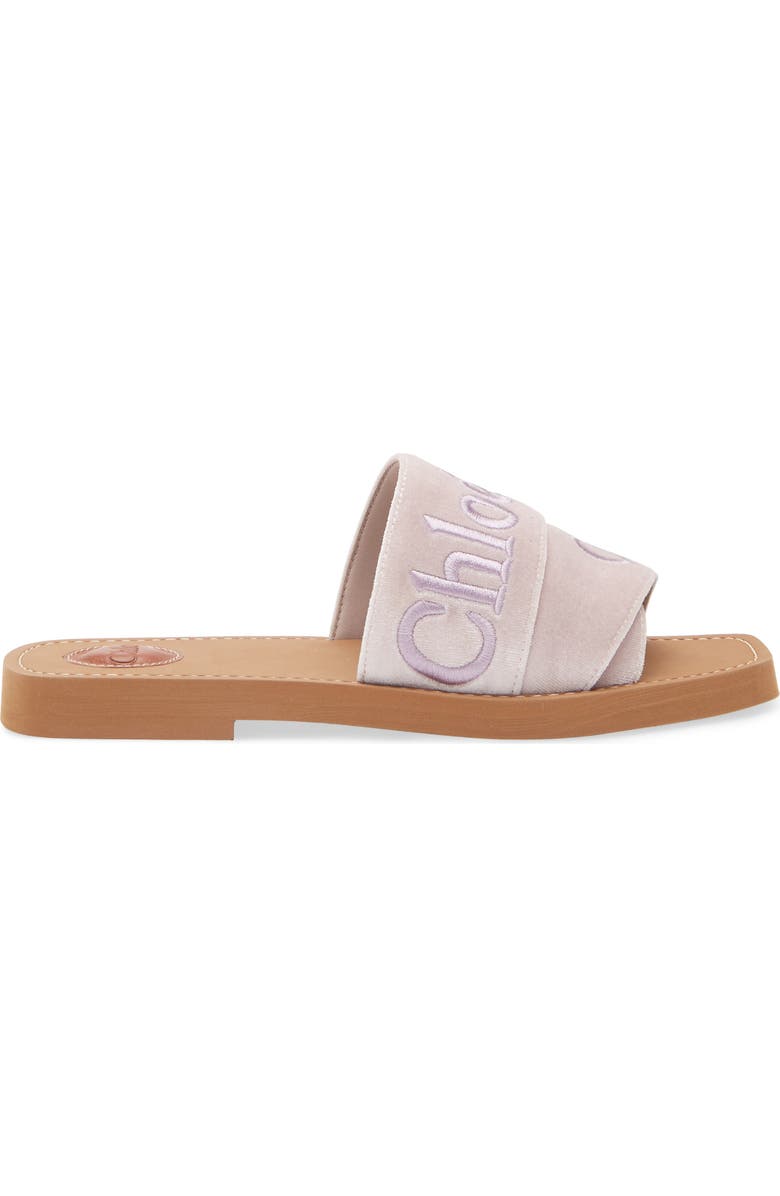 Chloé Woody Logo Velvet Slide Sandal, Alternate, color,