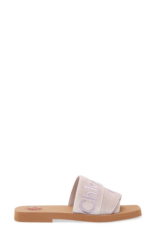 Shop Chloé Woody Logo Velvet Slide Sandal In Light Rosewood