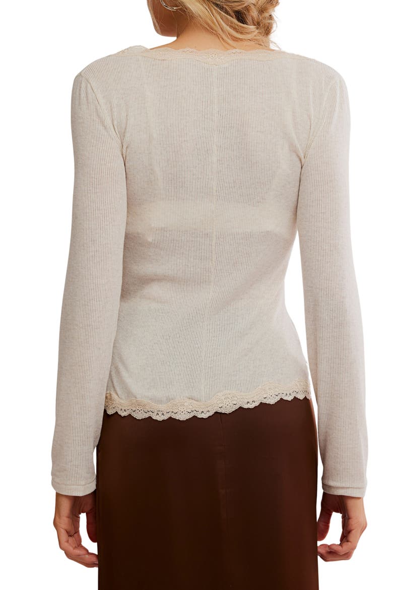 Big Love Lace Trim Knit Button-Up Top, Alternate, color, OATMEAL HEATHER