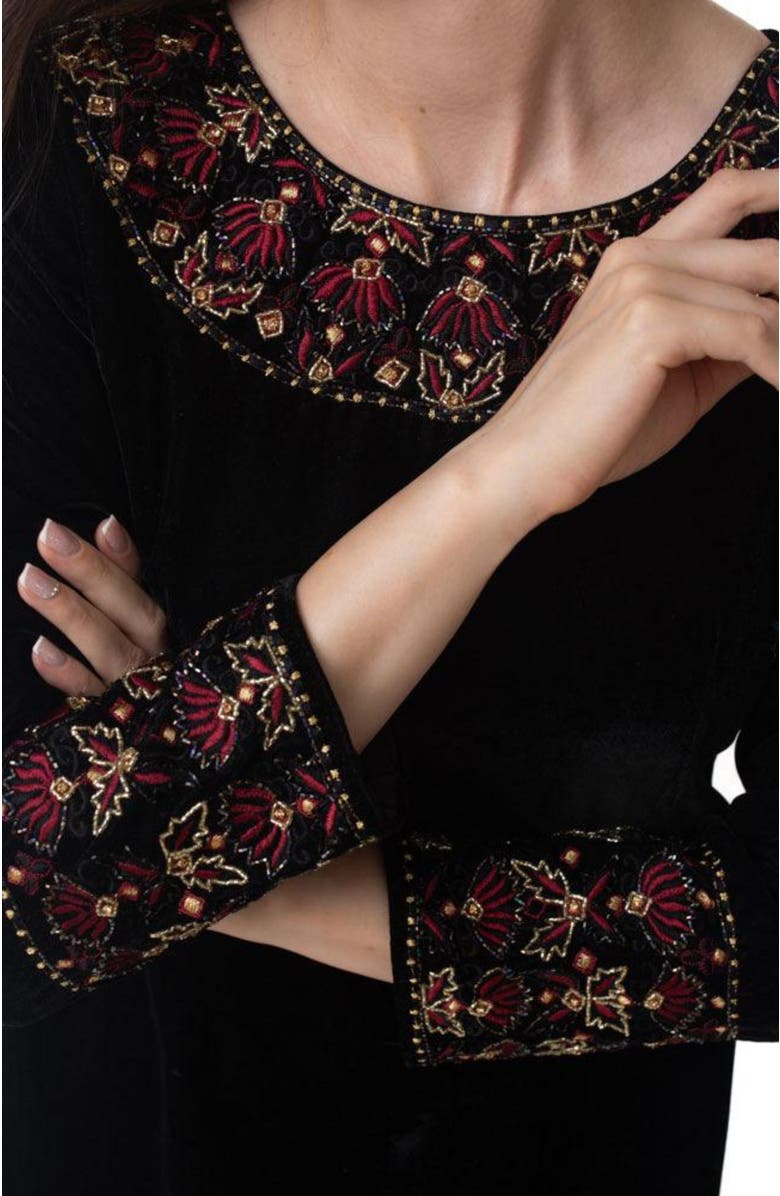 RAAS Arial Velvet Mini Dress Embroidered, Alternate, color, Black