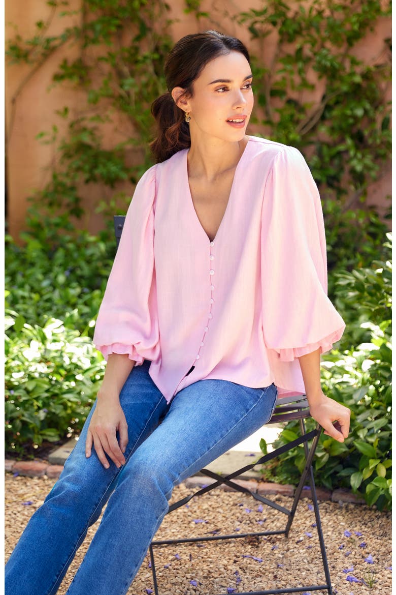 Linen Blend Top, Alternate, color, PINK