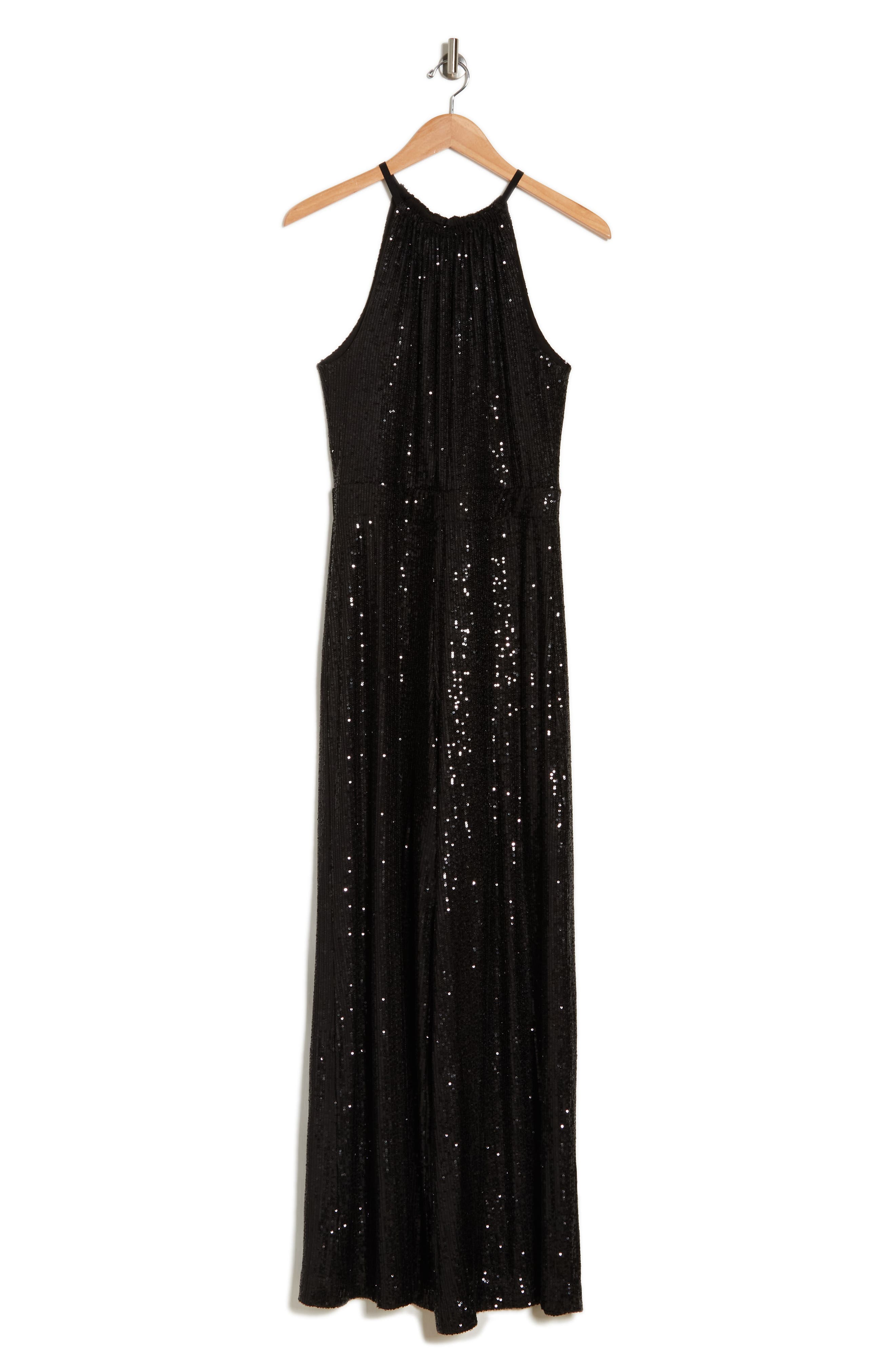 Sequin Halter Neck Cut Out Wide Leg Jumpsuit - EB Luxe