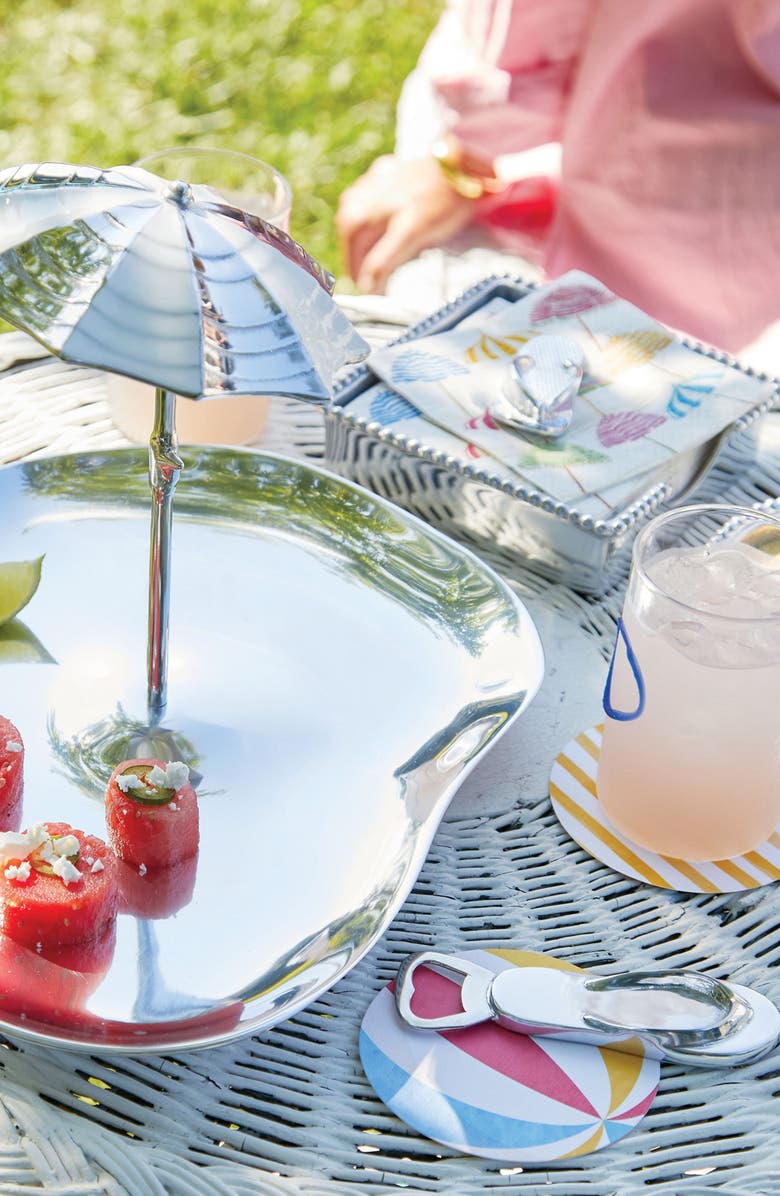 Mariposa Beach Ball & Stripes Beaded Coaster Set, Alternate, color, Silver