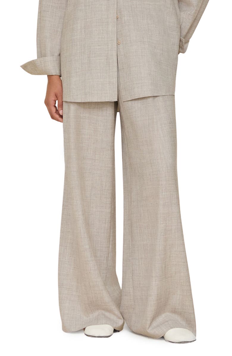 Lafayette 148 New York Astor Pleated Tropical Wool Blend Wide Leg Pants, Main, color, Taupe Multi