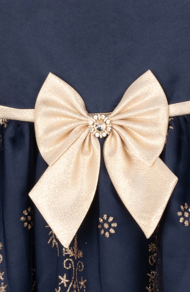 Rare Editions Kids' Glitter Satin Party Dress & Faux Fur Shrug Set, Alternate, color, Navy