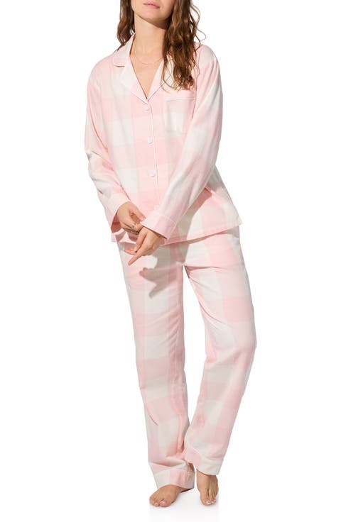 Print Long Sleeve Cotton Jersey Pajamas (Regular & Plus)