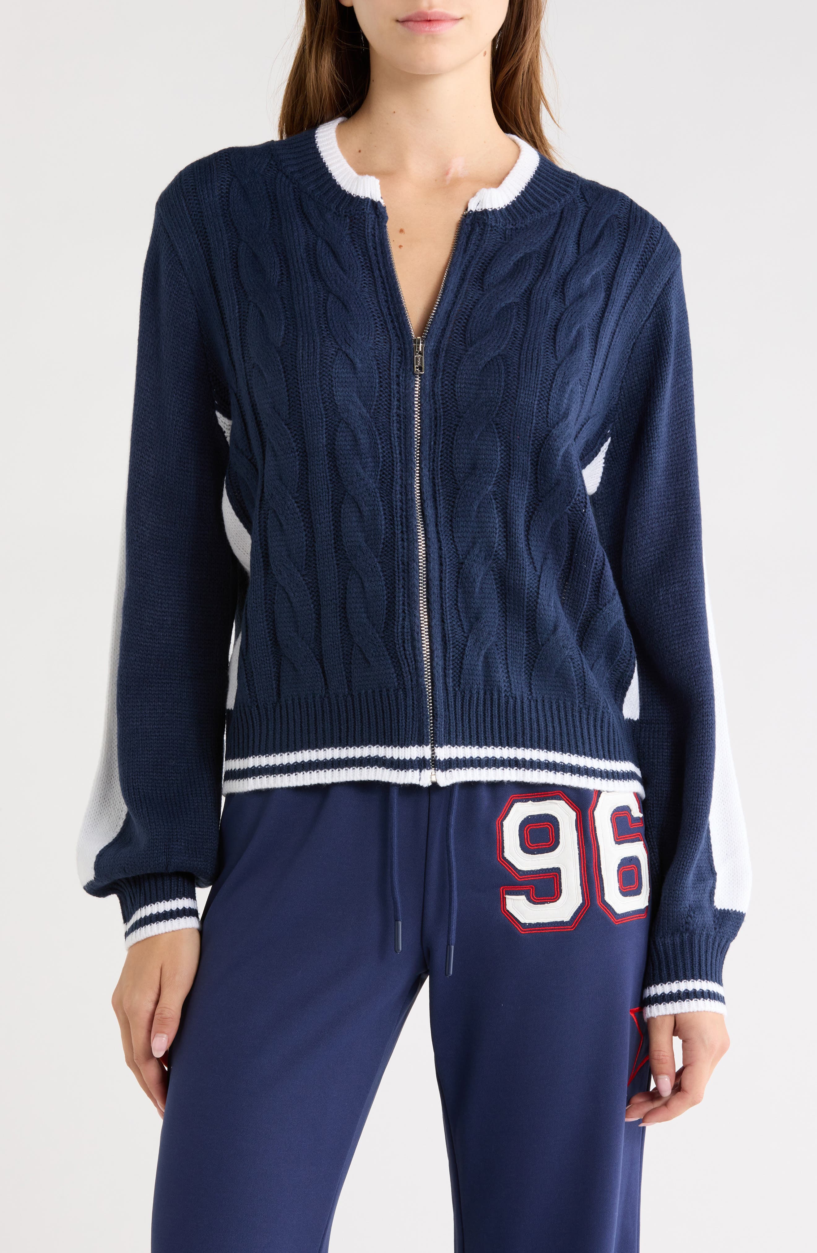 Tevyn Zip Front Cable Knit Cardigan