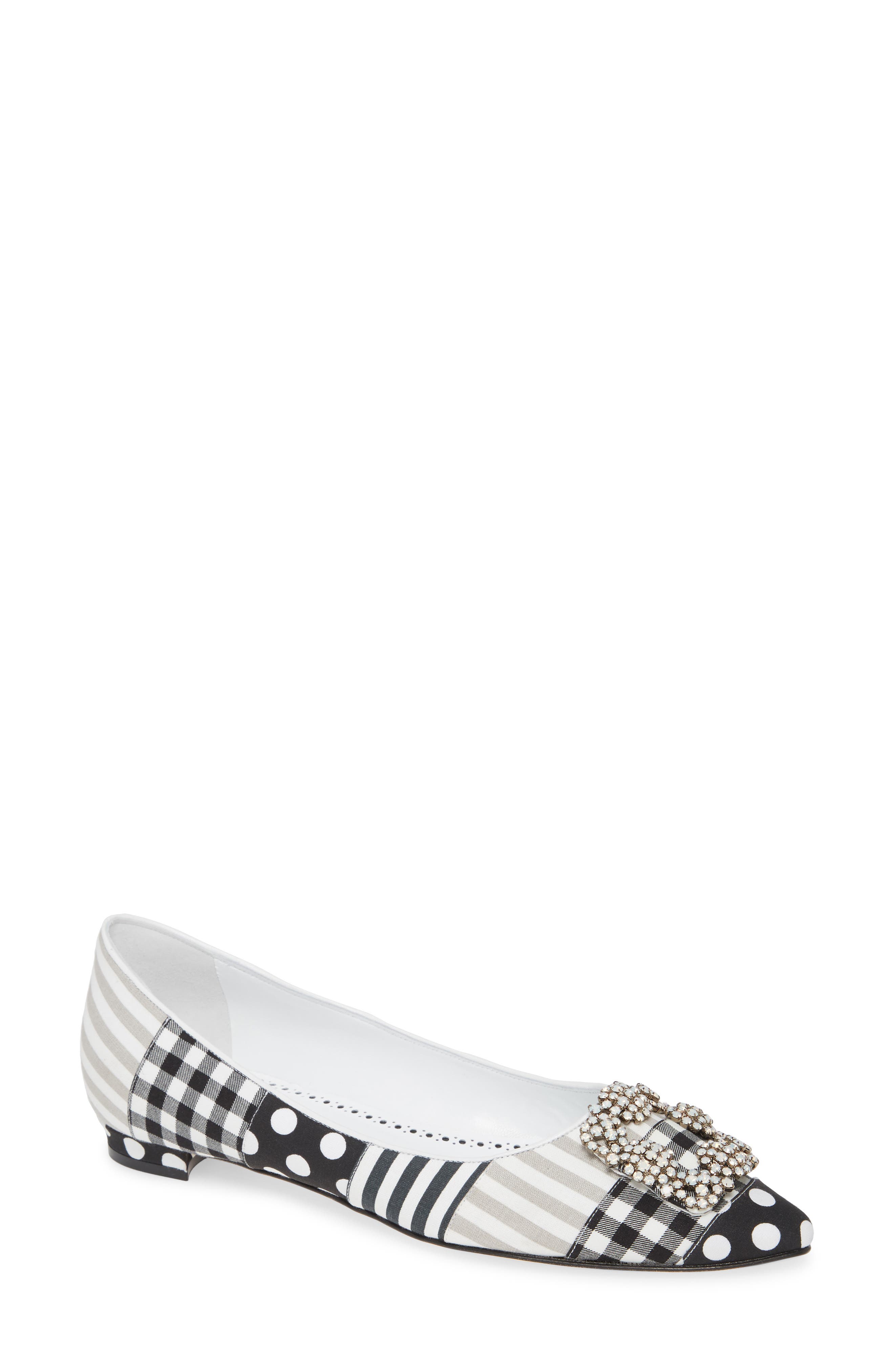 Manolo Blahnik Hangisi Patch Pointy Toe Flat, Main, color, 