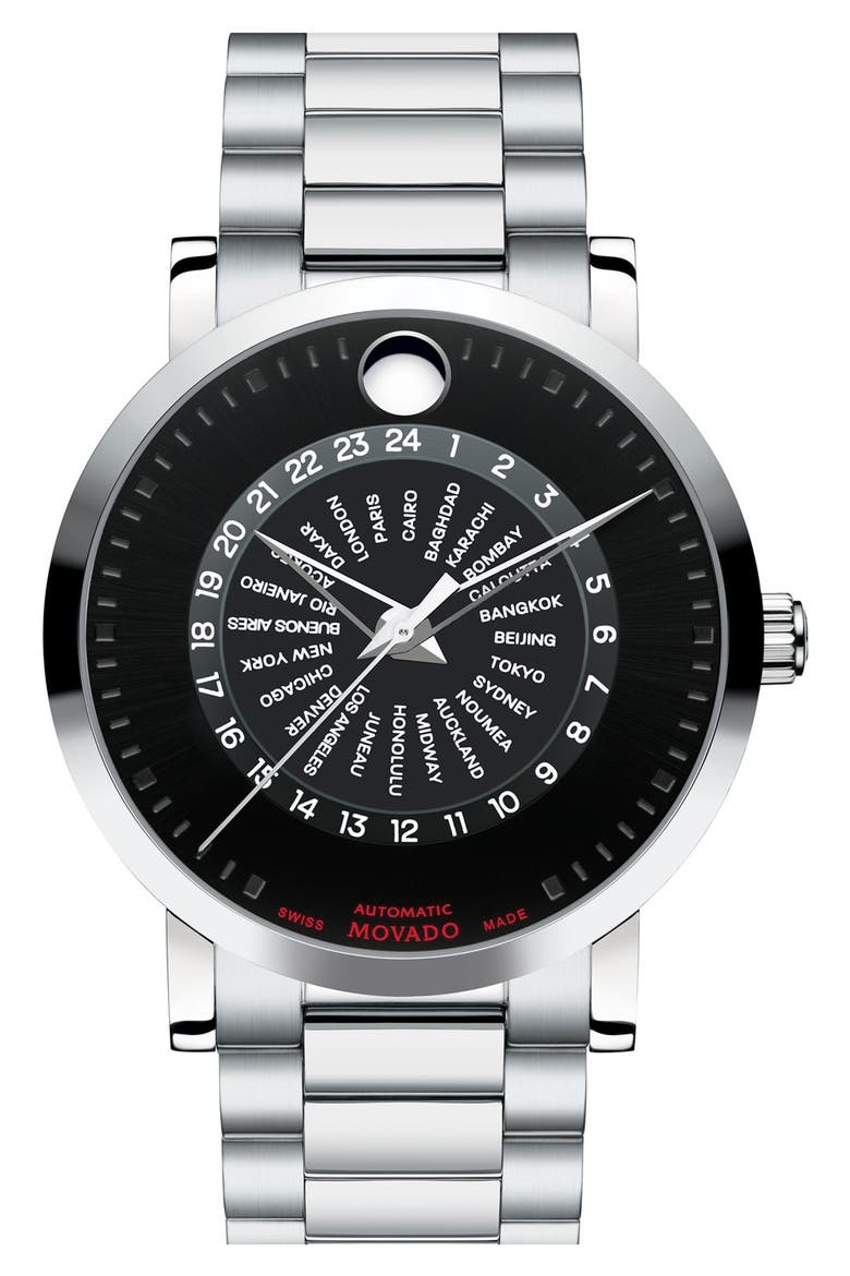 'Red Label' Automatic Bracelet Watch, 42mm, Main, color, SILVER/ BLACK
