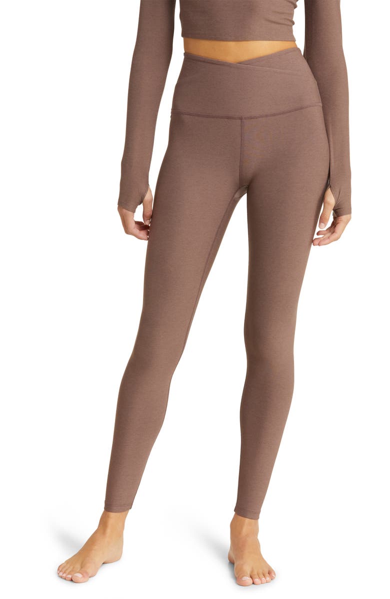 Beyond Yoga At Your Leisure Space Dye High Waist Midi Leggings, Main, color, Truffle Heather