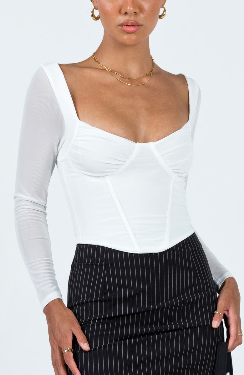 Princess Polly Bruna Long Sleeve Mesh Corset Top, Main, color, White