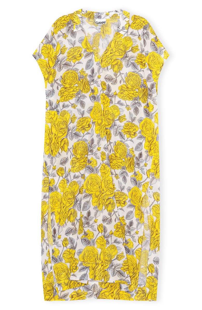 Ganni Floral Print Organic Cotton Cover-Up Dress, Alternate, color, 