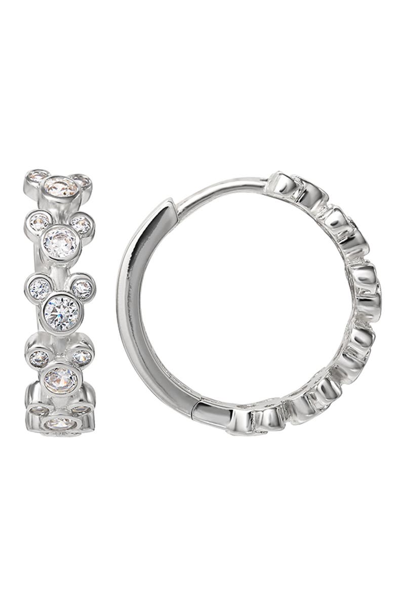 Disney Silver Plated Cubic Zirconia Endless Hoop Earrings, Main, color, Silver