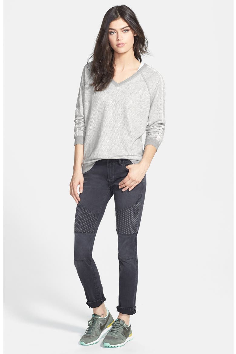 Hinge® Herringbone Print V-Neck Pullover, Alternate, color, GREY HERRING BONE