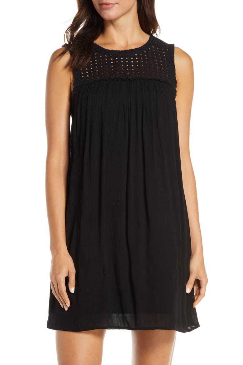 Eyelet Yoke Cover-Up Dress, Main, color, BLACK