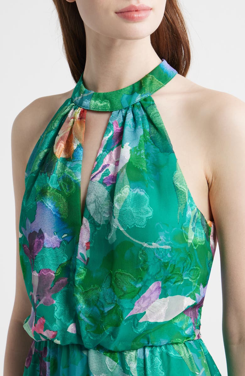 Adrianna Papell Ruffle Floral Evening Gown, Alternate, color, Green Multi