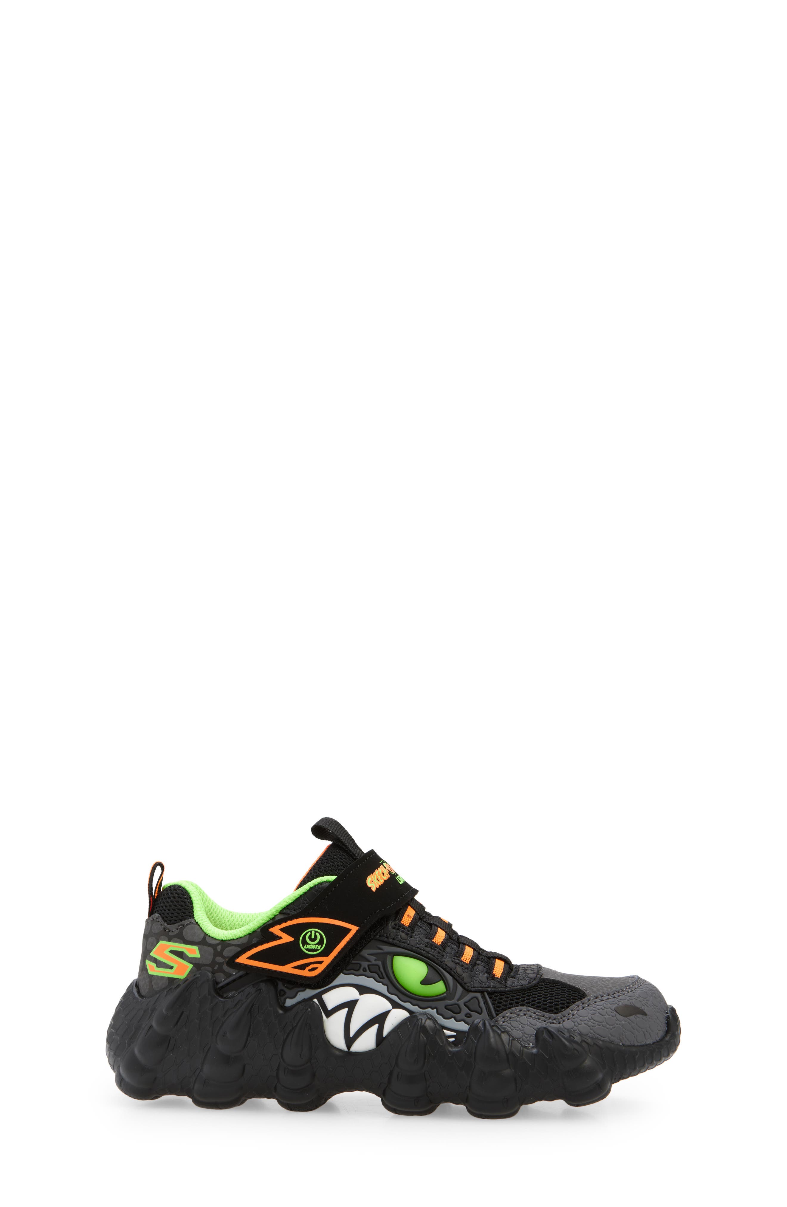 Kids' Skech-O-Saurus Light-Up Sneaker, Alternate, color, BLACK/ LIME