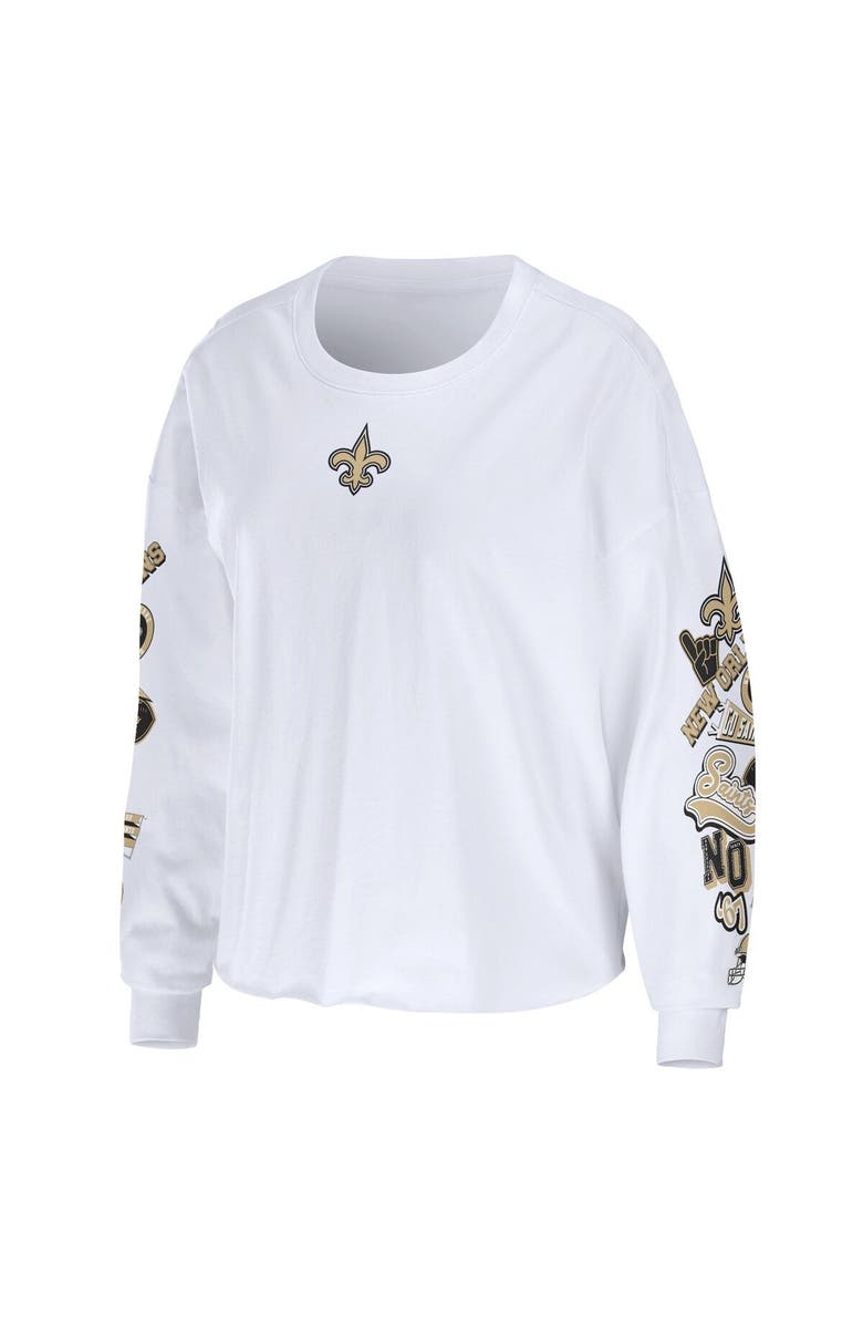 WEAR by Erin Andrews Women's WEAR by Erin Andrews White New Orleans Saints Celebration Cropped Long Sleeve T-Shirt, Alternate, color, 