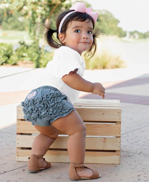 Rufflebutts Baby/toddler Woven Rufflebutt Bloomer In Blue