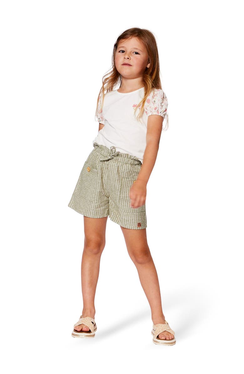 Deux par Deux Girl's Linen Short With Pockets Medium Green And Cream Striped, Alternate, color,
