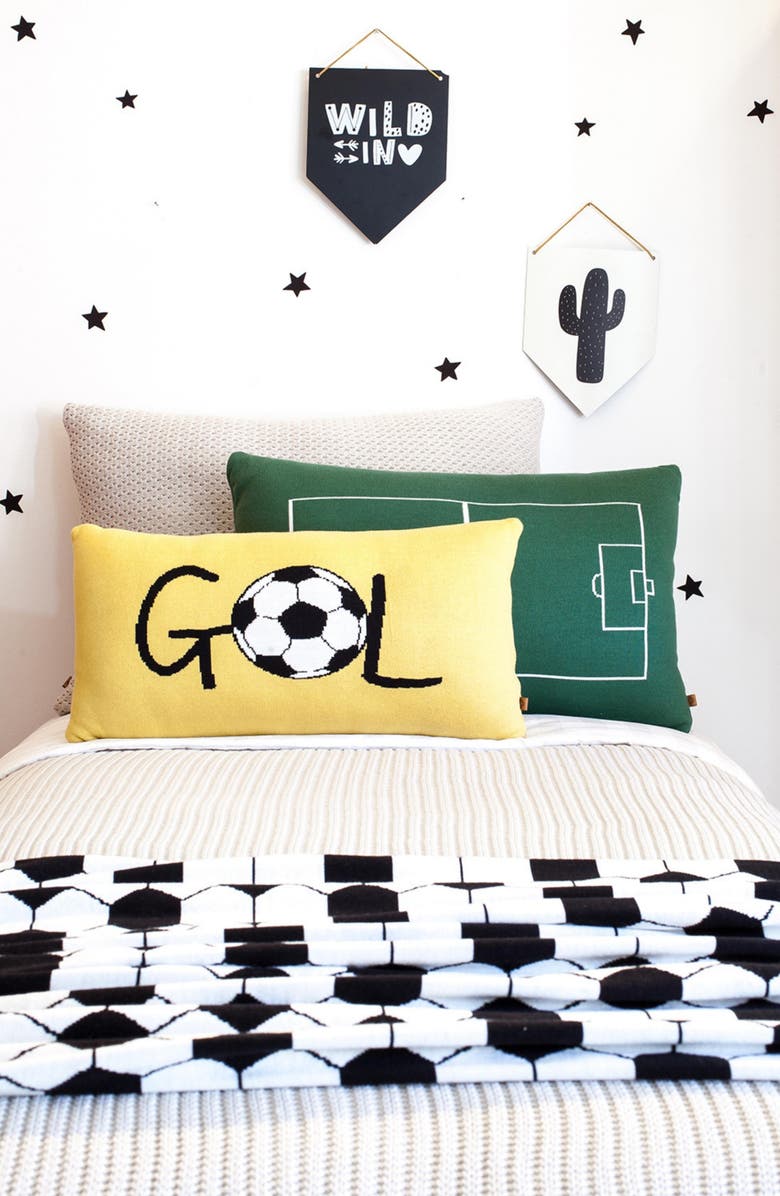 RIAN TRICOT Gol Soccer Throw Pillow, Alternate, color, Dark Yellow