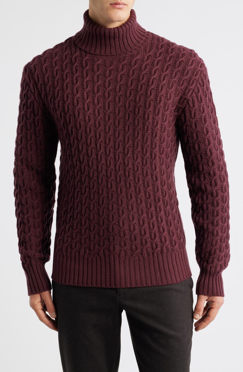 BOSS x Beckham Herrero Wool & Cashmere Cable Sweater, Main, color, Dark Red