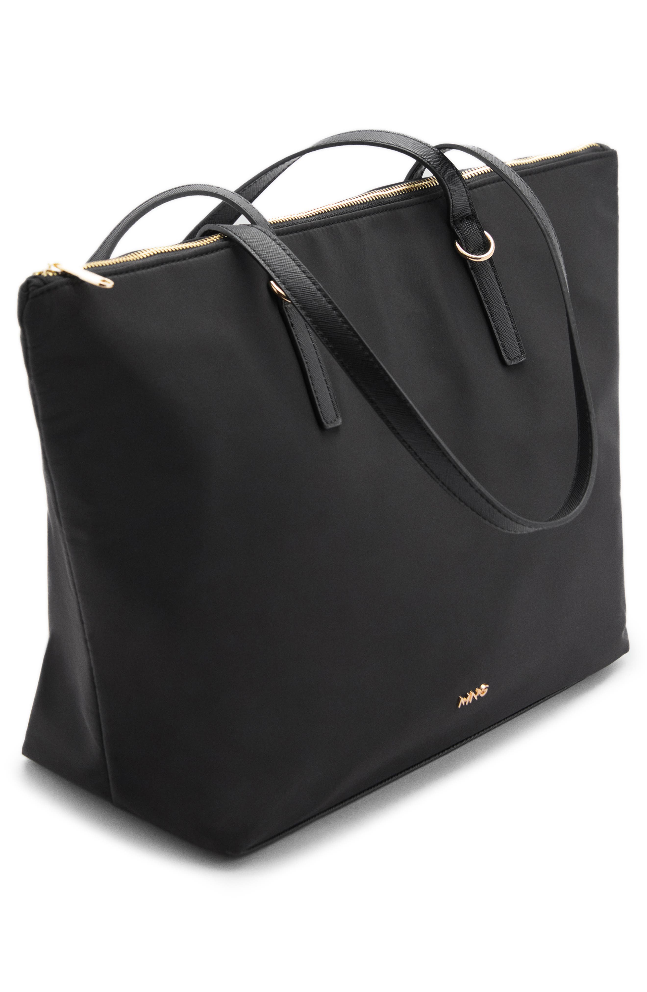 MANGO Nylon Shopper Bag, Alternate, color, Black