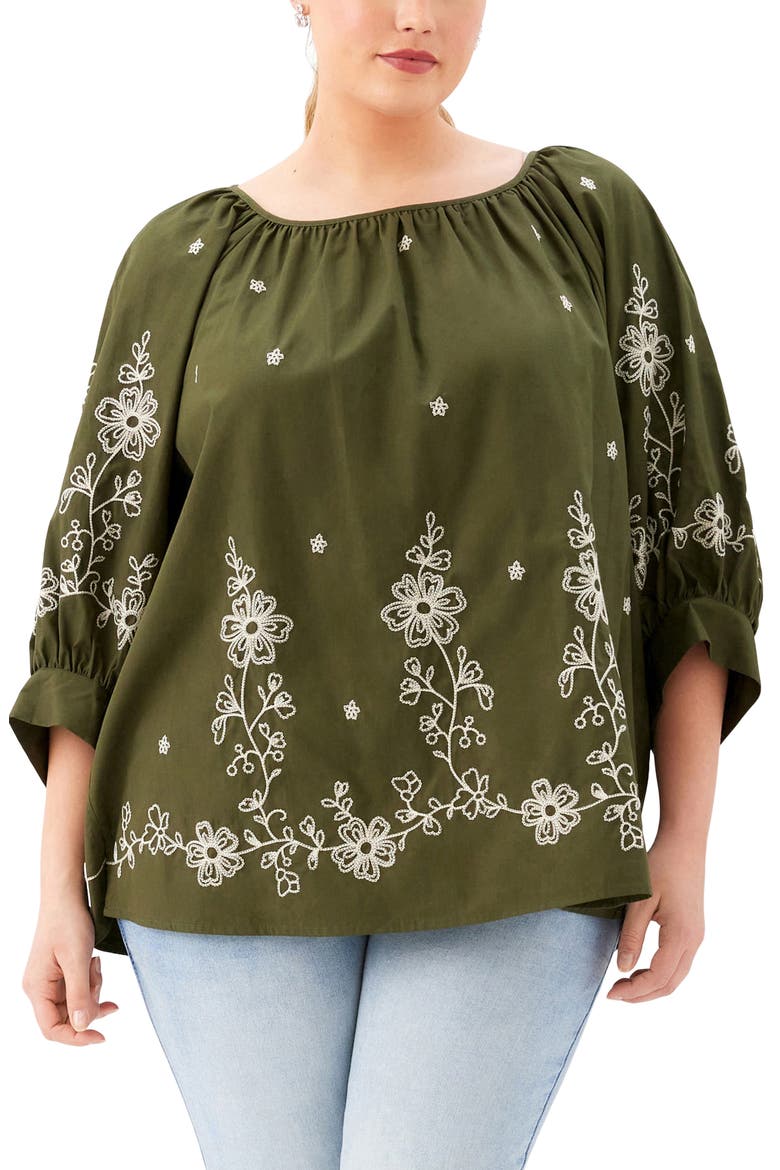 Embroidered Blouson Top, Main, color, OLIVE