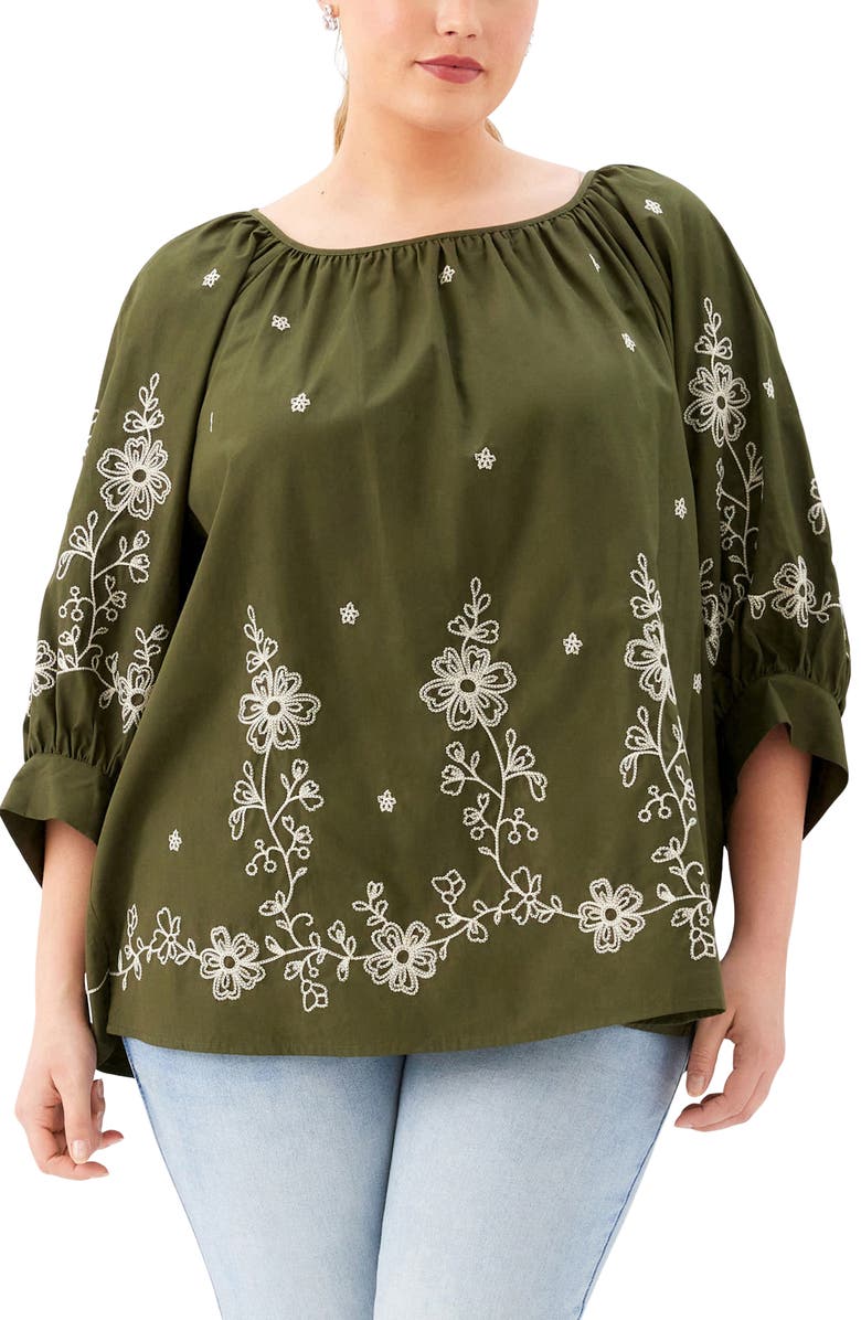 Karen Kane Embroidered Blouson Top, Main, color, Olive