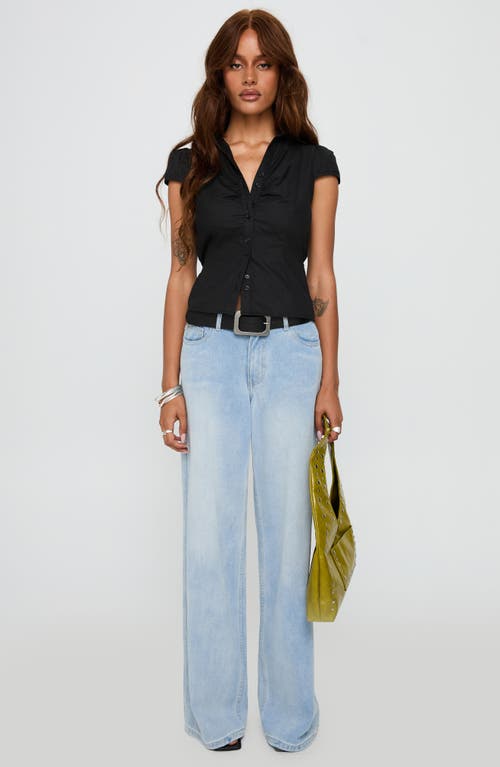 Princess Polly Arianwyn Cap Sleeve Button-up Shirt In Black