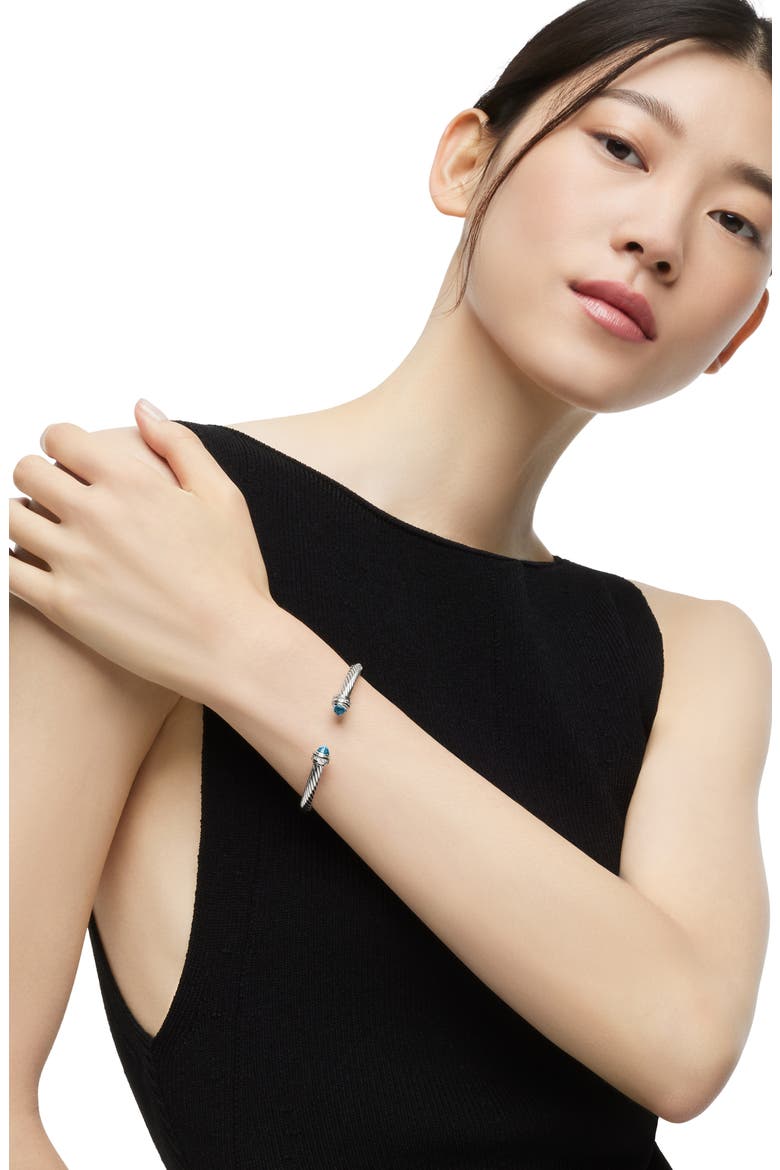 Classic Cable Bracelet in Sterling Silver with Semiprecious Stones & Diamonds, 5mm, Alternate, color, BLUE TOPAZ