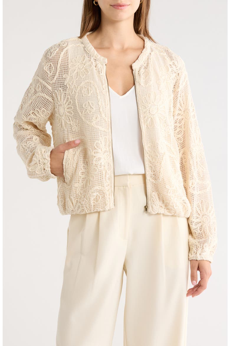 Aeva Embroidered Floral Lace Jacket, Main, color, NATURAL