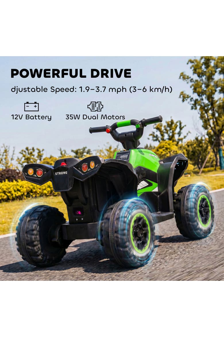 12V Kids ATV Quad Car with Forward & Backward, Wear-Resistant Wheels, Music, Alternate, color, Green