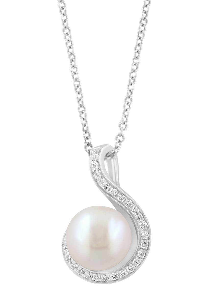 EFFY Diamond & Freshwater Pearl Pendant Necklace, Main, color, White