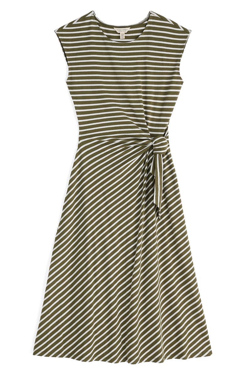Seasalt Cornwall Fettling Stripe Tie Waist Jersey Midi Dress, Alternate, color, Apple Slice Light Olive