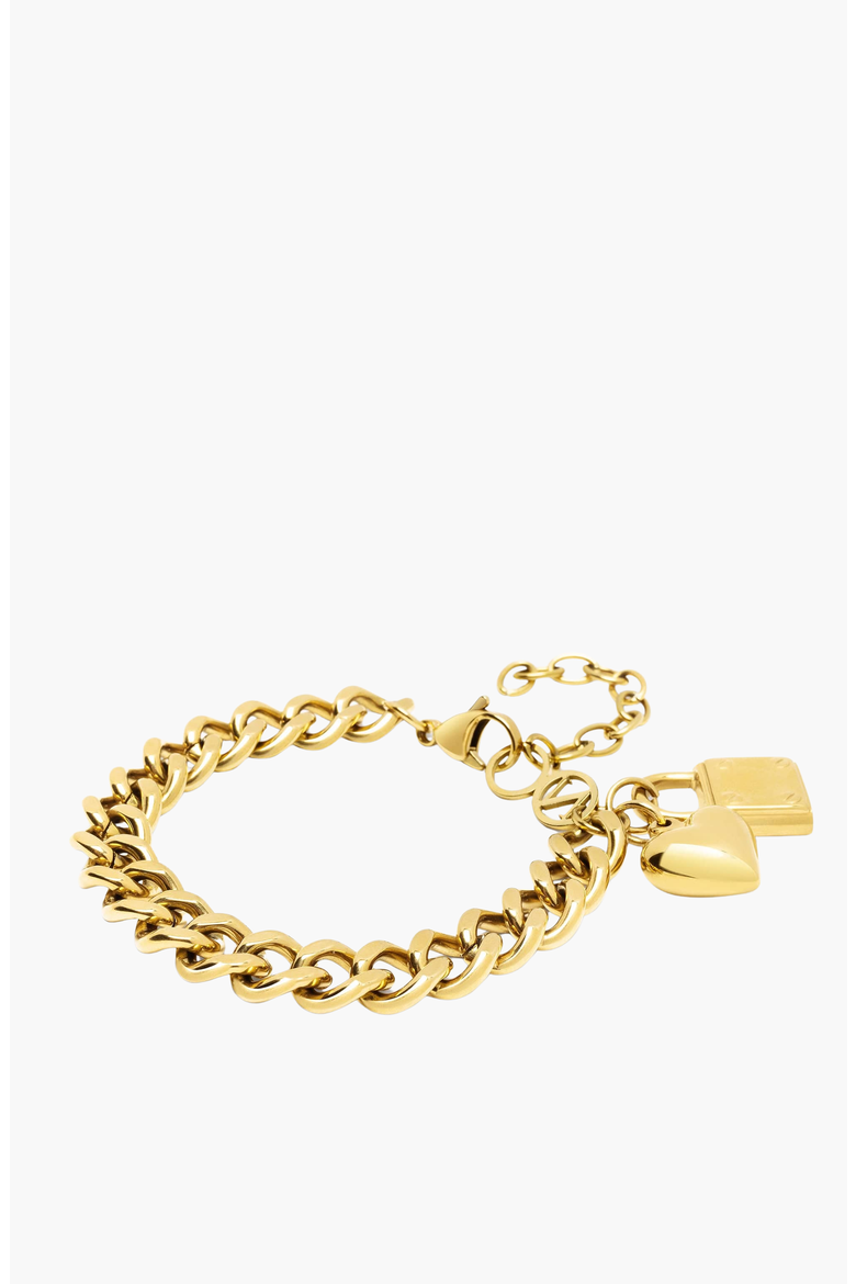 Gold Cuban Charm Bracelet, Main, color, Gold