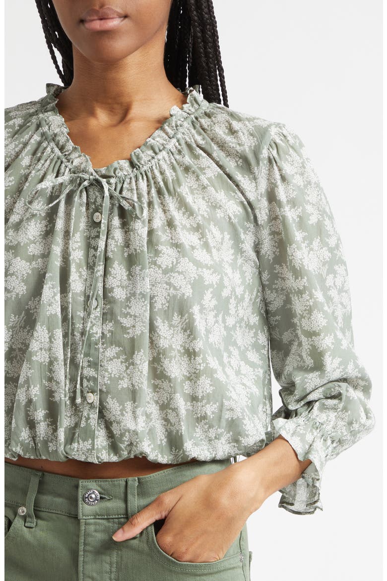 Williamsen Floral Button-Up Bubble Hem Top, Alternate, color, SAGE/ DOVE