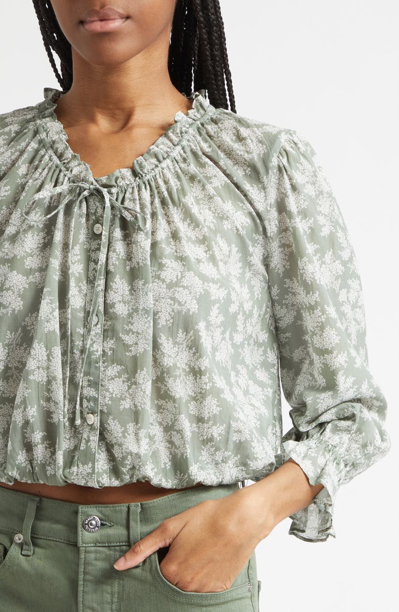 Veronica Beard Williamsen Floral Button-Up Bubble Hem Top, Alternate, color, Sage/ Dove