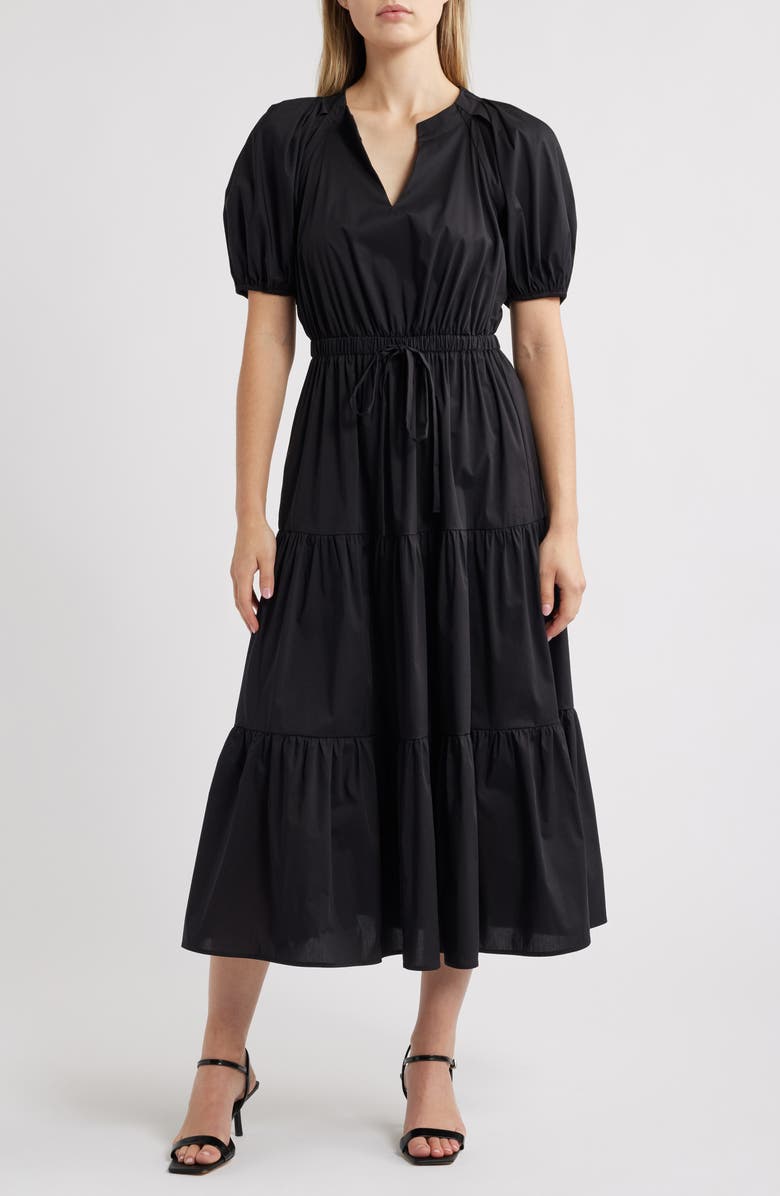 Anne Klein Tiered Puff Sleeve Midi Dress, Main, color, 