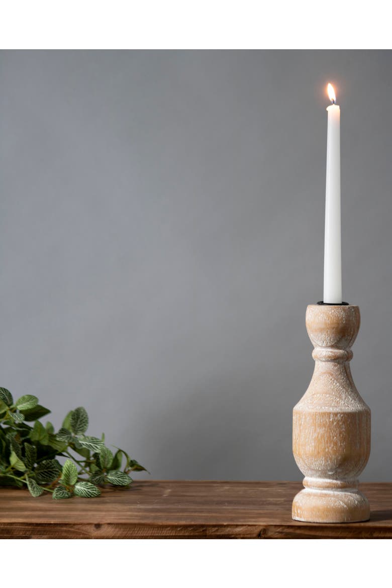 Natural Whitewashed Large Wood Taper Candle Holder, Alternate, color, Brown