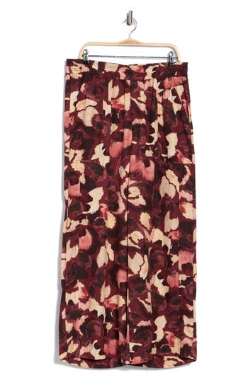 Democracy Skyrise Print Crop Wide Leg Pants In Burgundy
